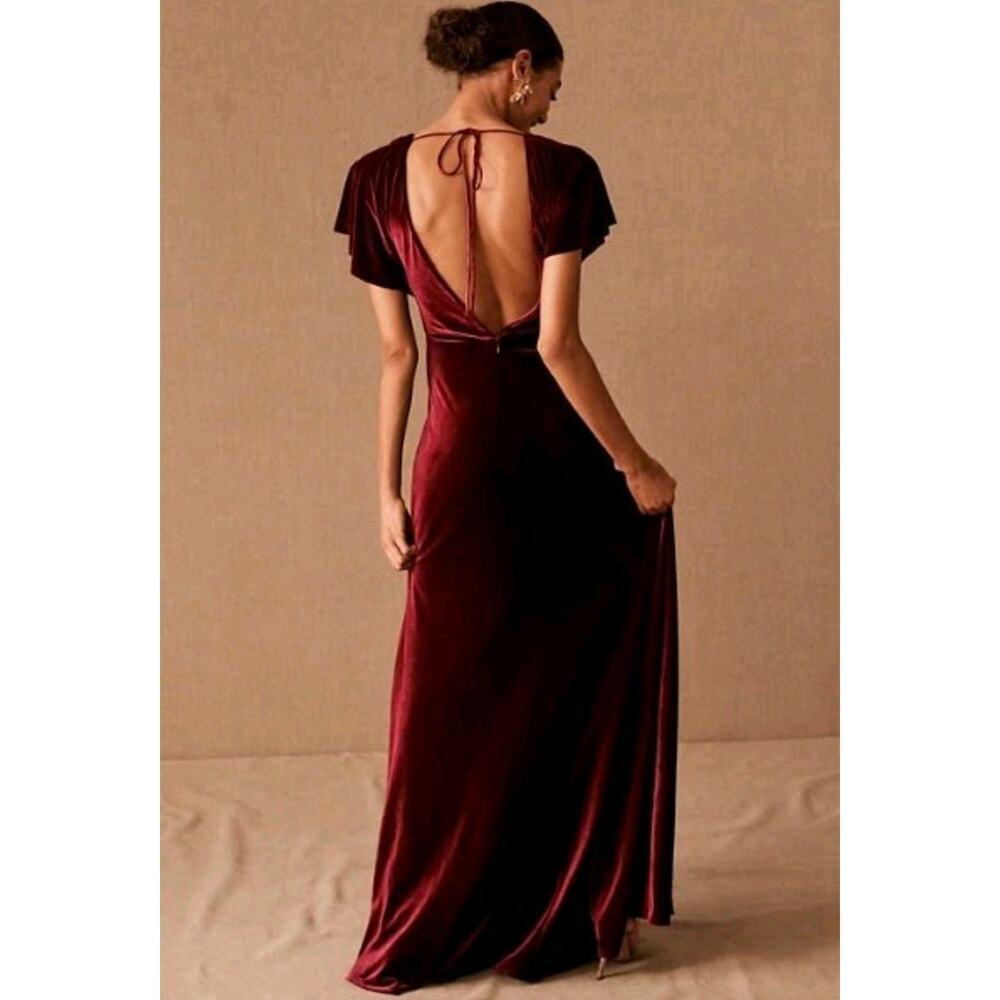 Jenny Yoo Ellis Velvet Open Back Dress Burgundy Size 2 Bridesmaid Gown Formal - Picture 13 of 13